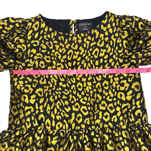 Crewcuts JCrew Girls Metallic Gold Leopard Tiered Jacquard Dress Size 6